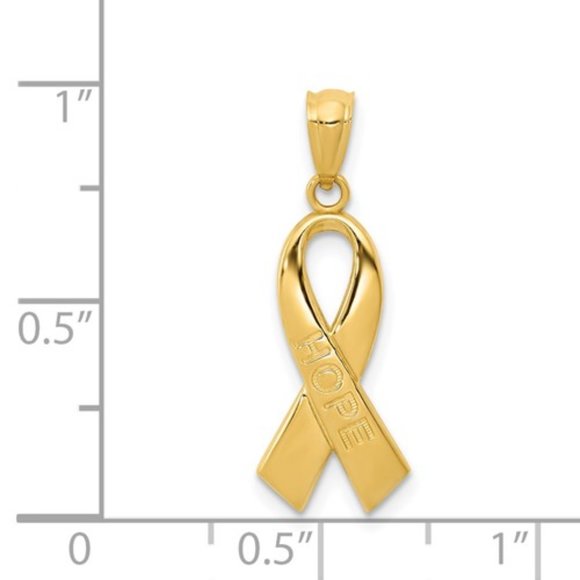 14k yellow gold Cancer Hope Ribbon Charm Necklace Pendant - Picture 3 of 3